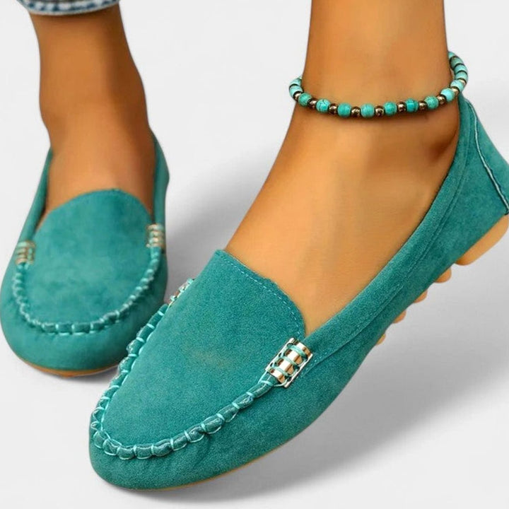 Women's Orthopedic Suede Slip-On Loafers Metal Accent Flats - Turquoise