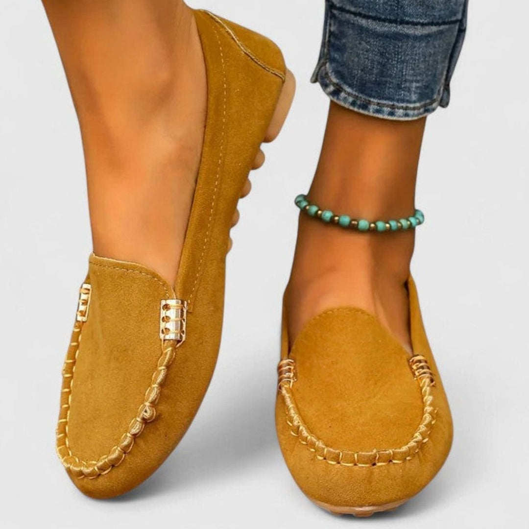 Women's Orthopedic Suede Slip-On Loafers Metal Accent Flats - Yellow