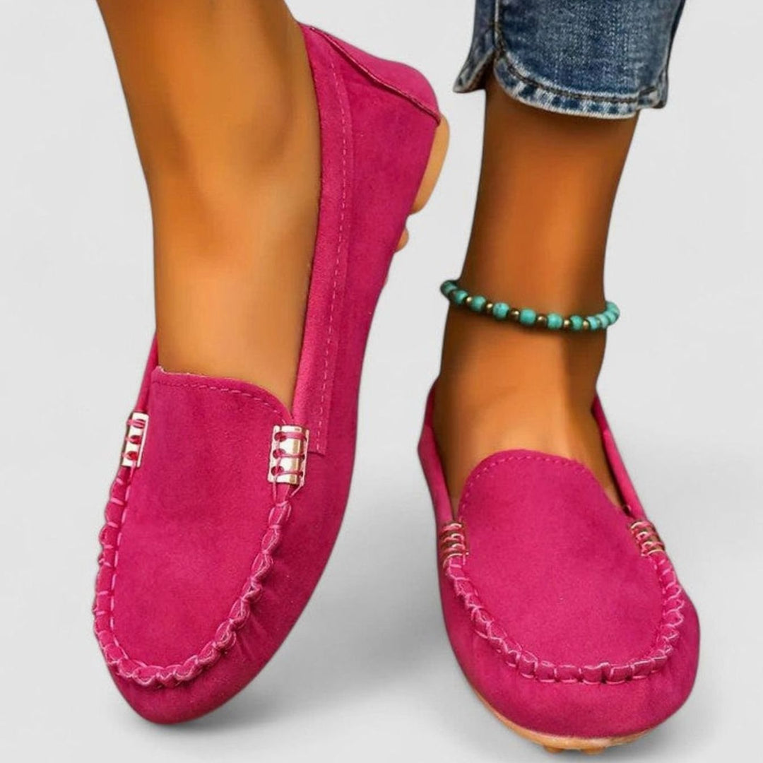 Women's Orthopedic Suede Slip-On Loafers Metal Accent Flats - Pink