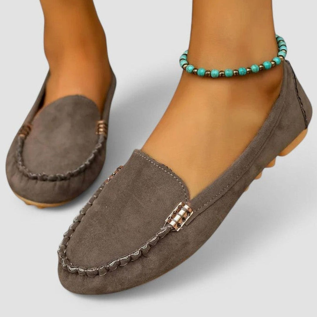 Women's Orthopedic Suede Slip-On Loafers Metal Accent Flats