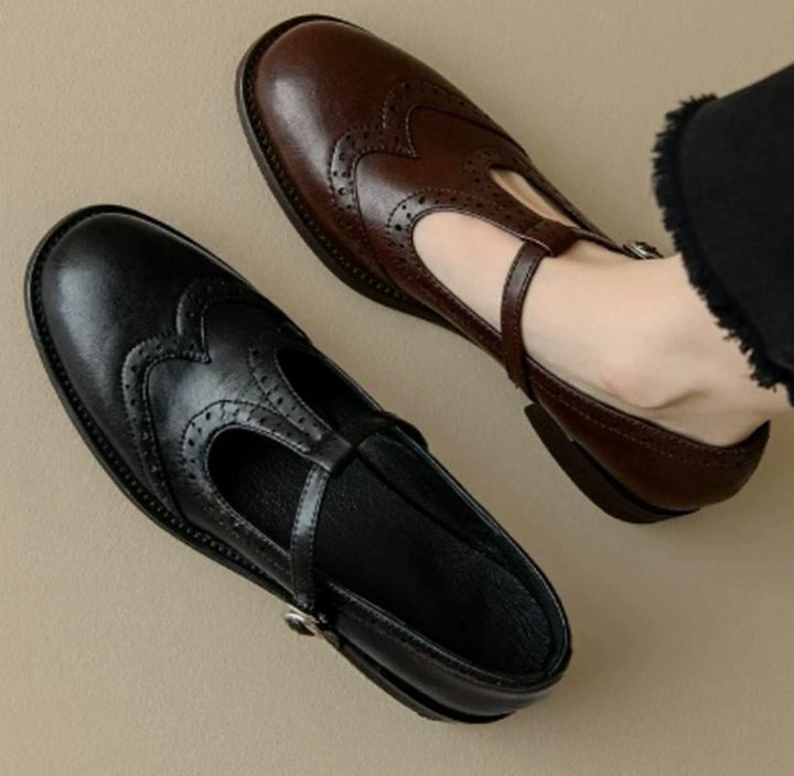 Women's Orthopedic T-Strap Mary Jane Shoes Cushioned Block Heel - Black