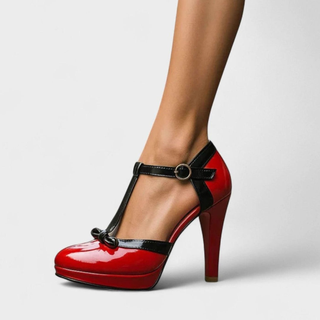 Women's Orthopedic T-Strap Platform Stiletto Heels Bow Accent