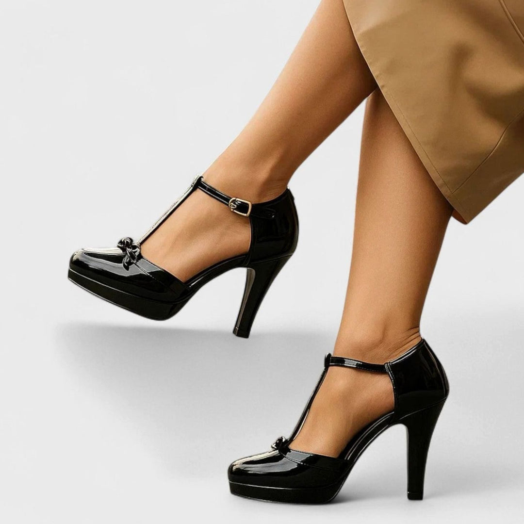 Women's Orthopedic T-Strap Platform Stiletto Heels Bow Accent