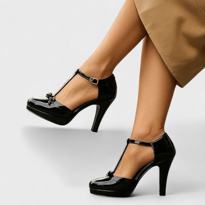 Women's Orthopedic T-Strap Platform Stiletto Heels Bow Accent