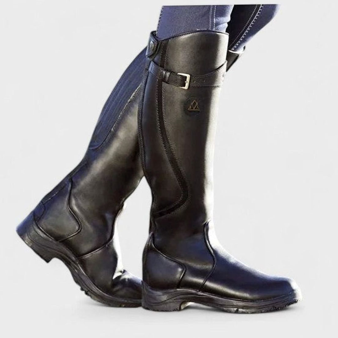 Women's Orthopedic Tall Riding Buckle Boots - Black