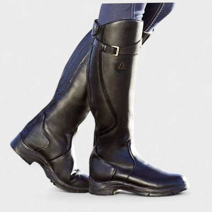 Women's Orthopedic Tall Riding Buckle Boots - Black