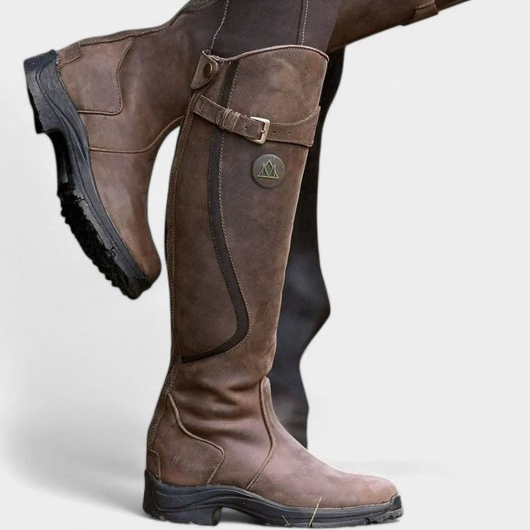 Women's Orthopedic Tall Riding Buckle Boots - Dark Brown