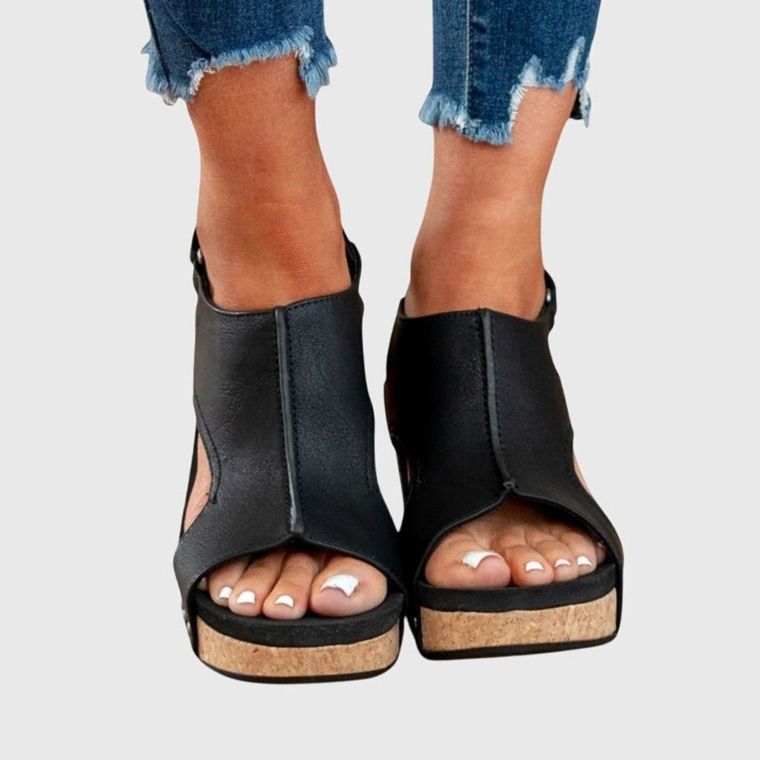 Women's Orthopedic Wedge Sandals Cushioned Open-Toe Buckle Platform - Black