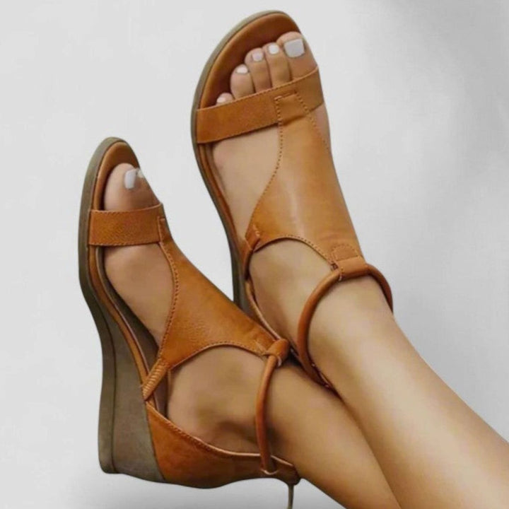 Women's Orthopedic Wedge Sandals Open-Toe Ankle-Strap - Brown