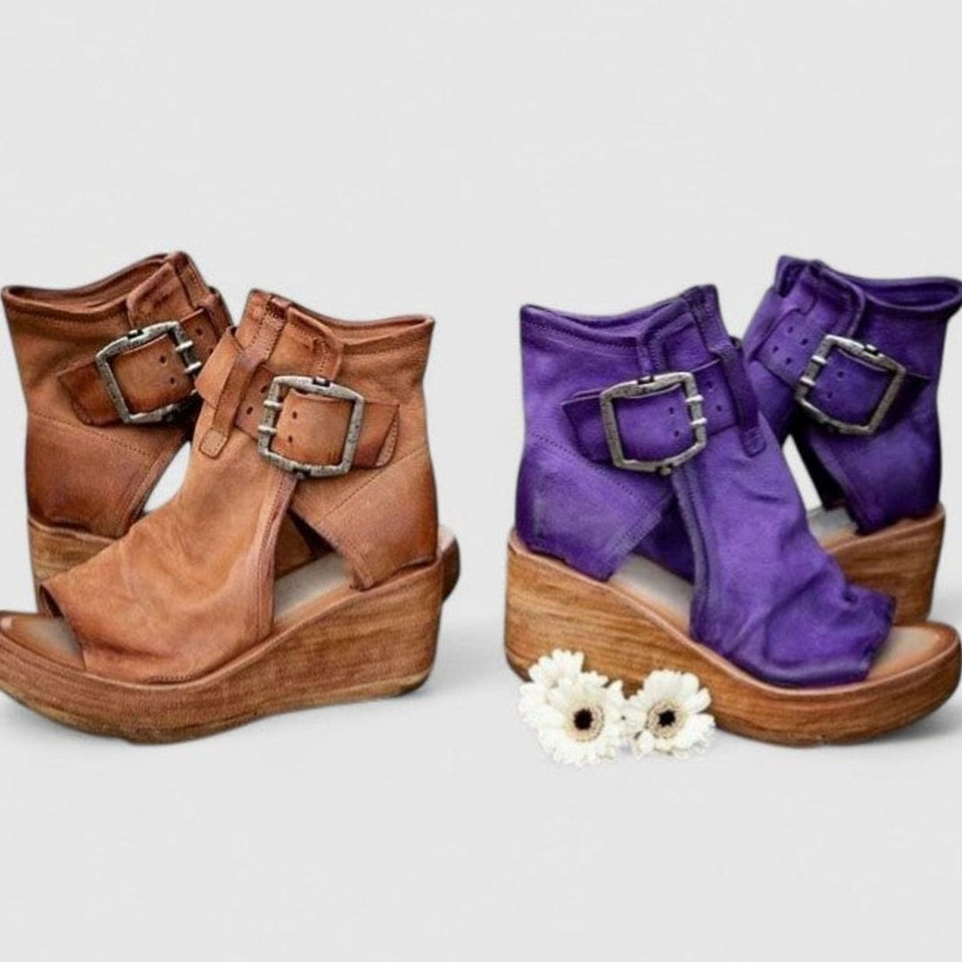 Women's Orthopedic Wedge Sandals Triple Arch Support Peep-Toe Buckle