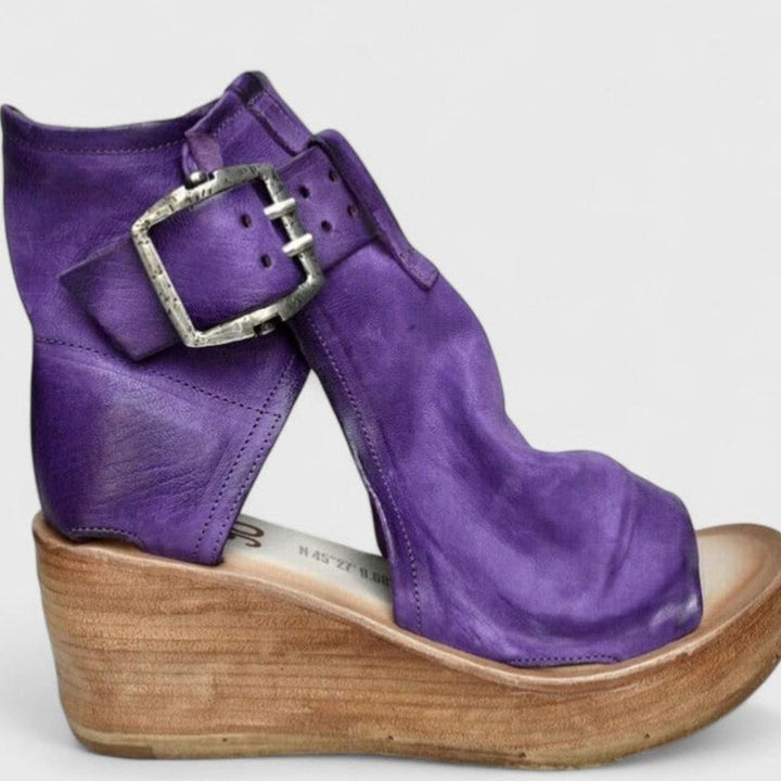 Women's Orthopedic Wedge Sandals Triple Arch Support Peep-Toe Buckle