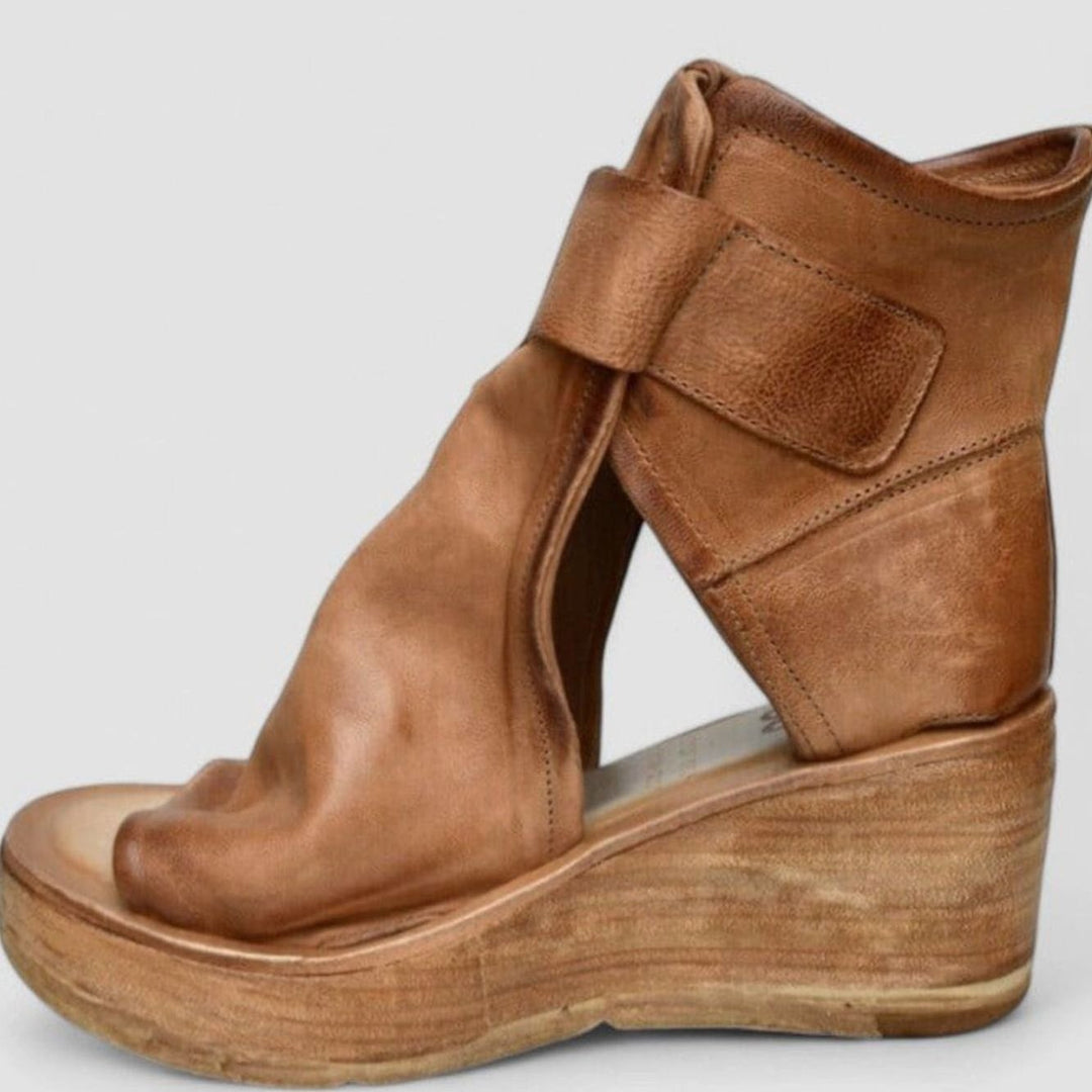 Women's Orthopedic Wedge Sandals Triple Arch Support Peep-Toe Buckle