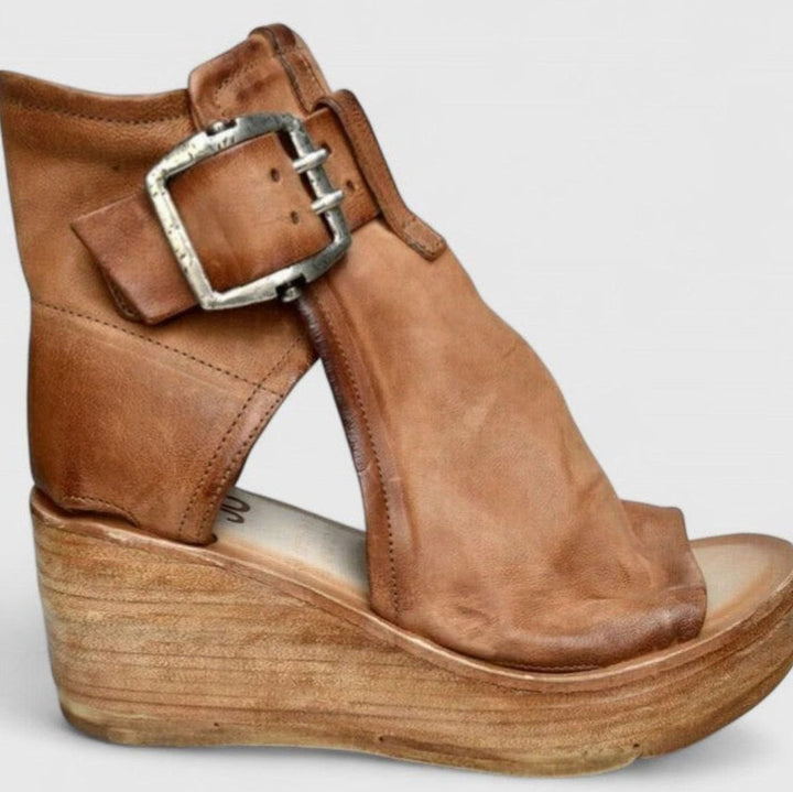 Women's Orthopedic Wedge Sandals Triple Arch Support Peep-Toe Buckle