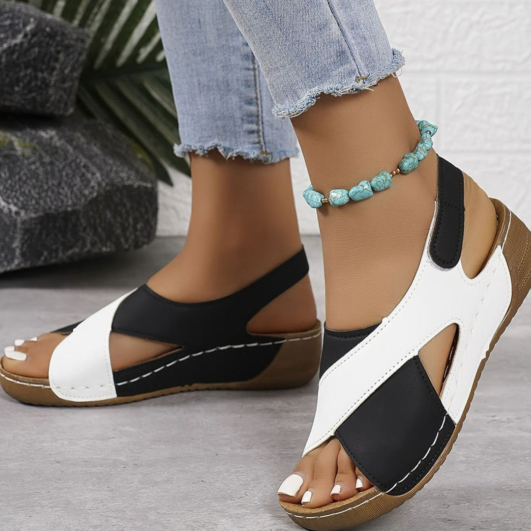 Women's Orthopedic Wedge Slingback Open-Toe Sandals - Black