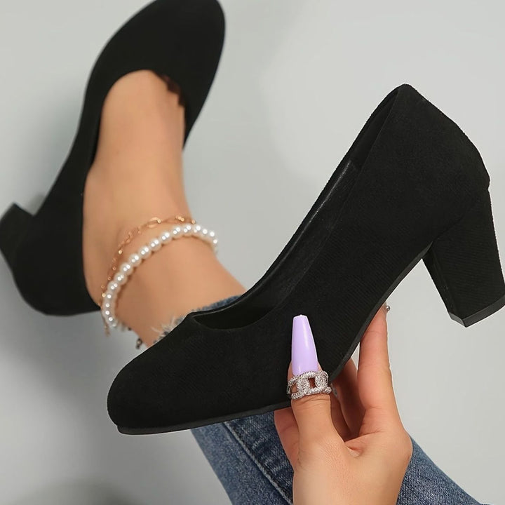 Women's Orthopedic Wide-Toe-Box Block-Heel Pumps - Black