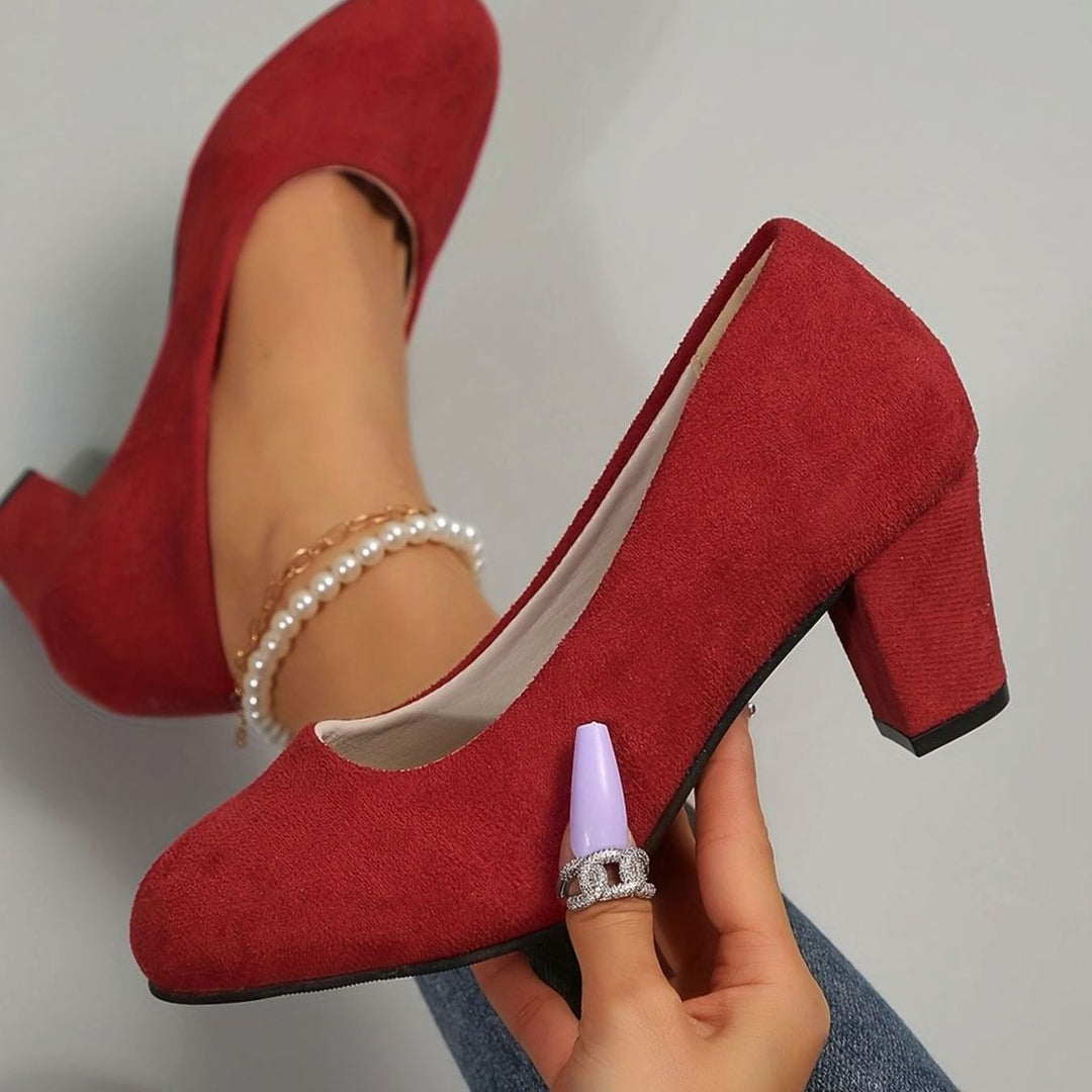 Women's Orthopedic Wide-Toe-Box Block-Heel Pumps - Red