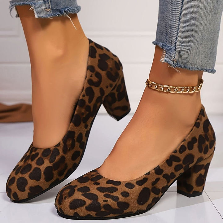 Women's Orthopedic Wide-Toe-Box Block-Heel Pumps - Brown Leopard