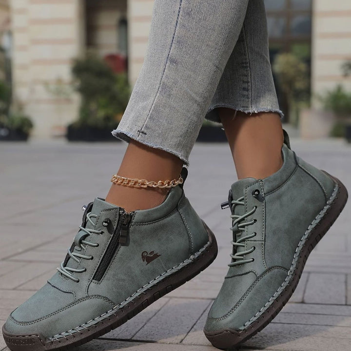 Women's Orthopedic Wide Toe Box Lace-Up Ankle Boots - Green