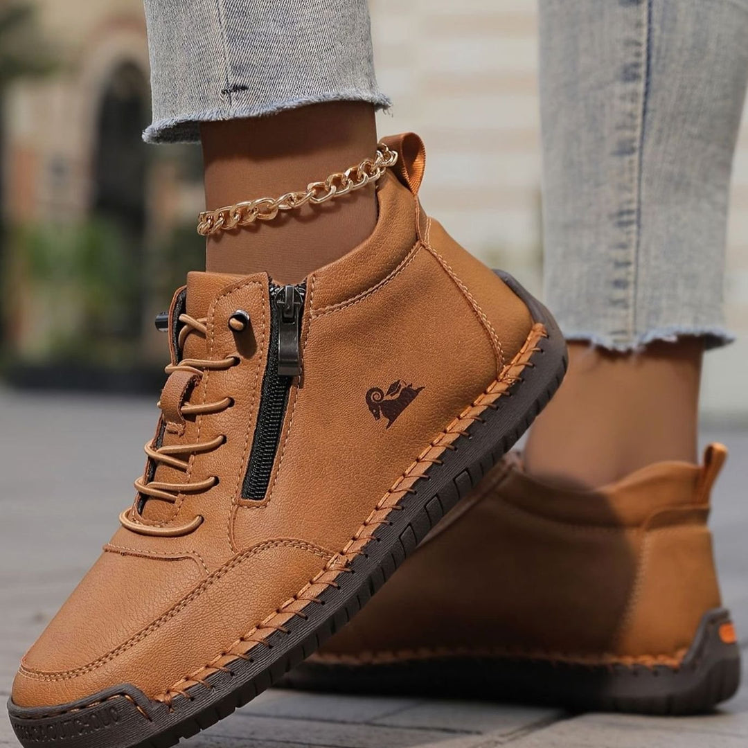 Women's Orthopedic Wide Toe Box Lace-Up Ankle Boots - Olive Brown