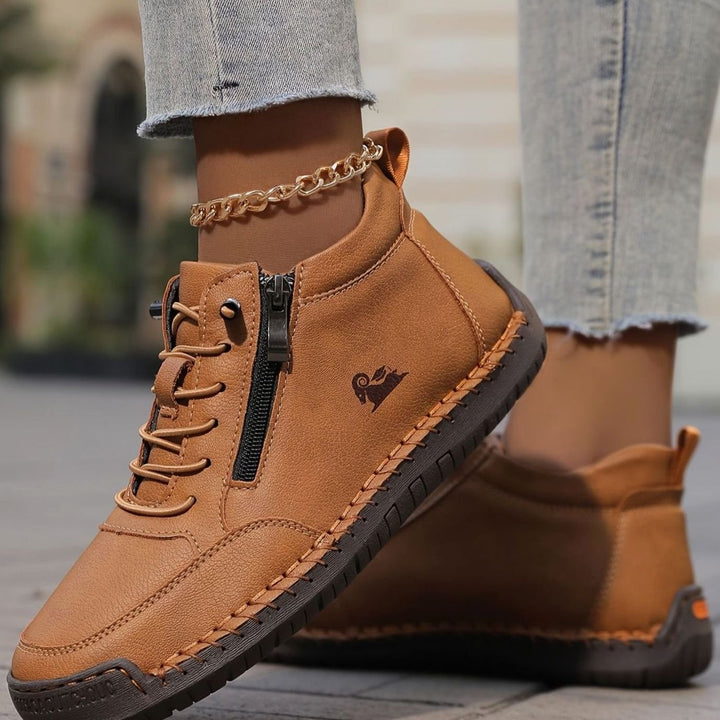 Women's Orthopedic Wide Toe Box Lace-Up Ankle Boots - Olive Brown