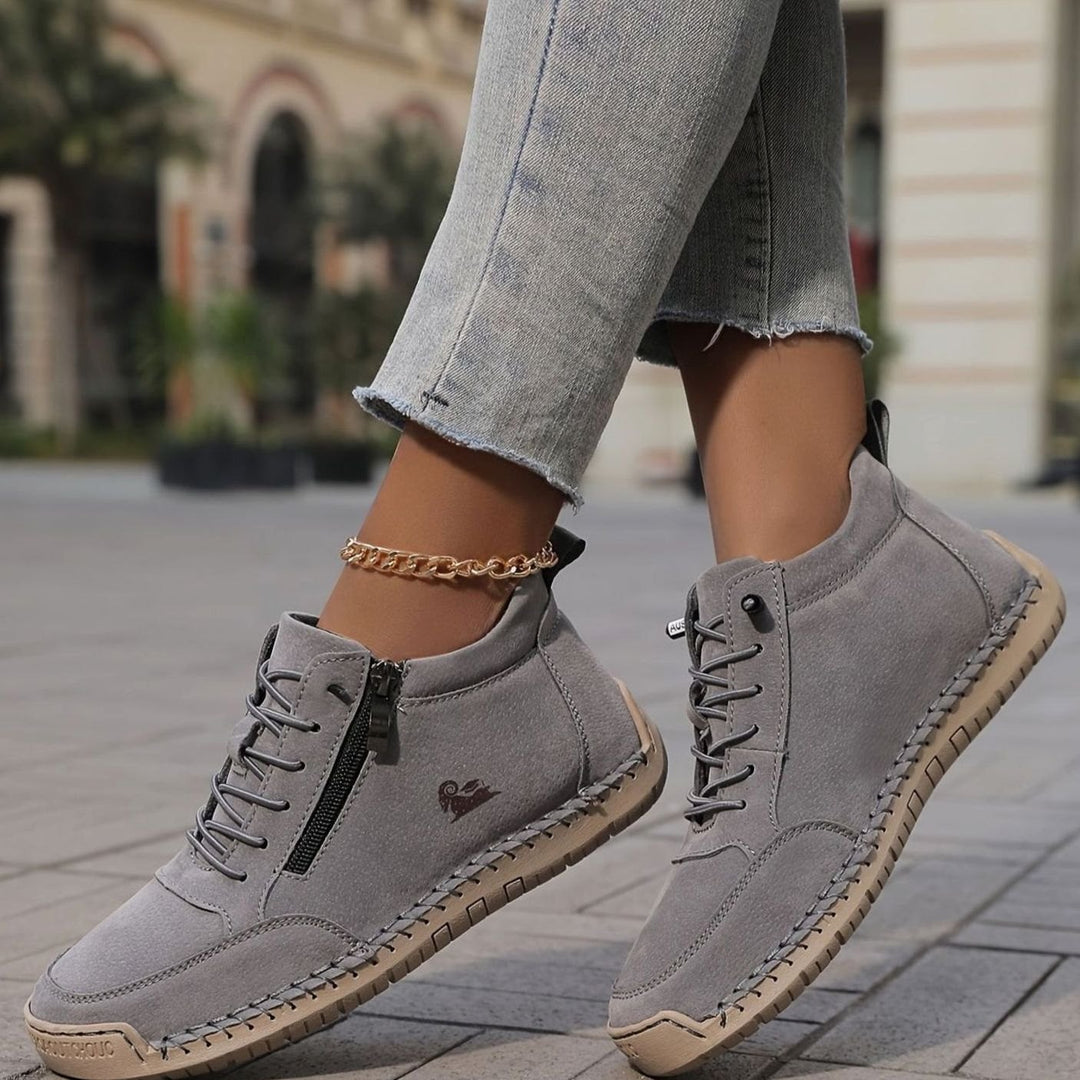 Women's Orthopedic Wide Toe Box Lace-Up Ankle Boots - Gray