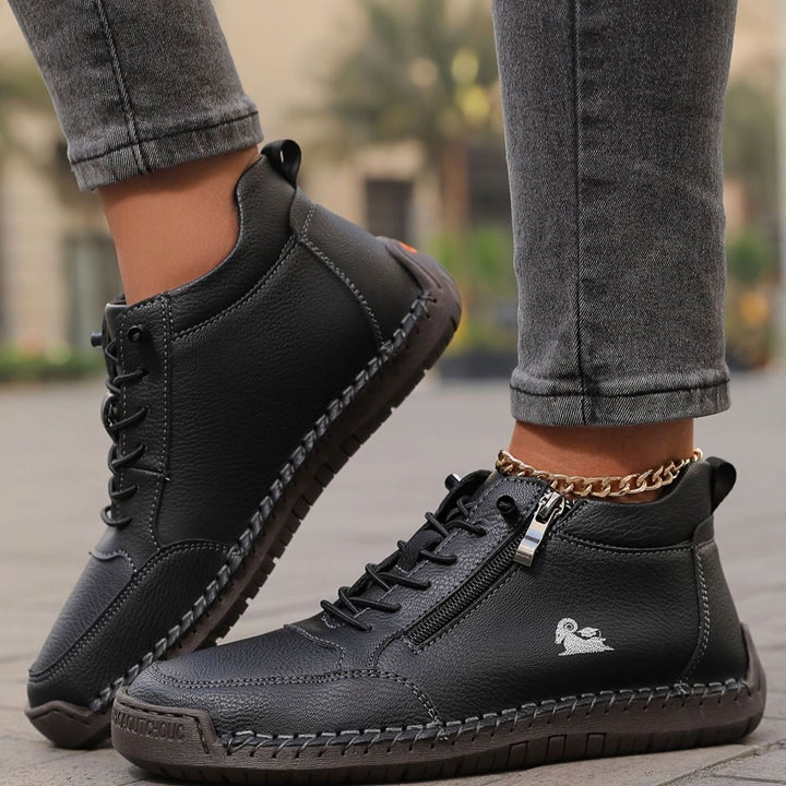 Women's Orthopedic Wide Toe Box Lace-Up Ankle Boots - Black