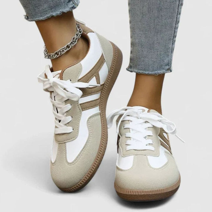 Women's Orthopedic Wide Toe Box Lace-Up Retro Sneakers - Khaki & White