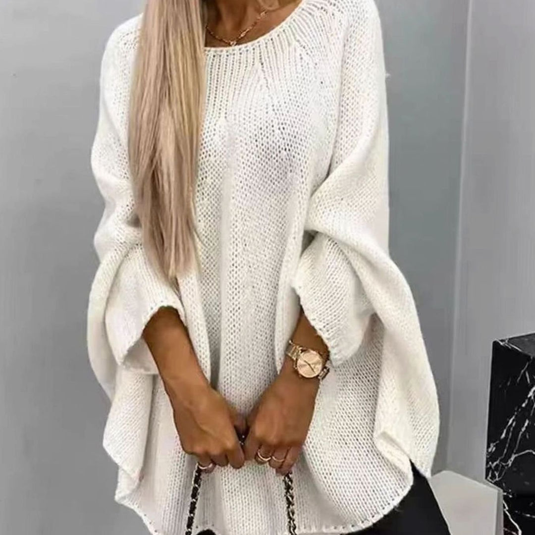 Women's Oversized Batwing-Sleeve Loose-Fit Knitted Sweater - White