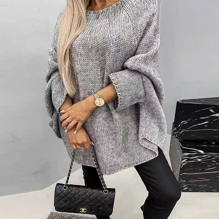 Women's Oversized Batwing-Sleeve Loose-Fit Knitted Sweater - Light Grey