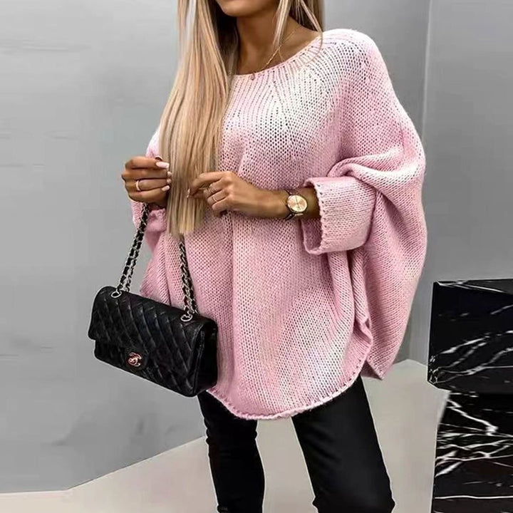 Women's Oversized Batwing-Sleeve Loose-Fit Knitted Sweater - Pink