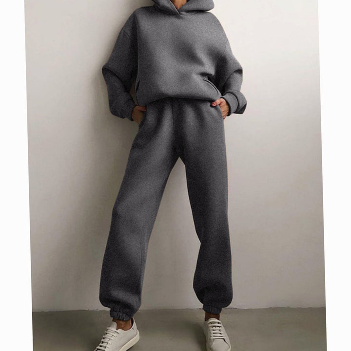 Women's Oversized Hoodie High-Waist Jogger Two-Piece Set - Dark Grey