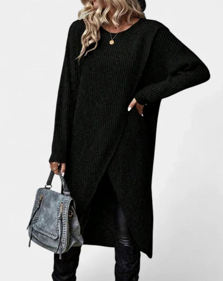 Women's Oversized Long-Sleeve Crossover-Hem Knit Sweater Dress
