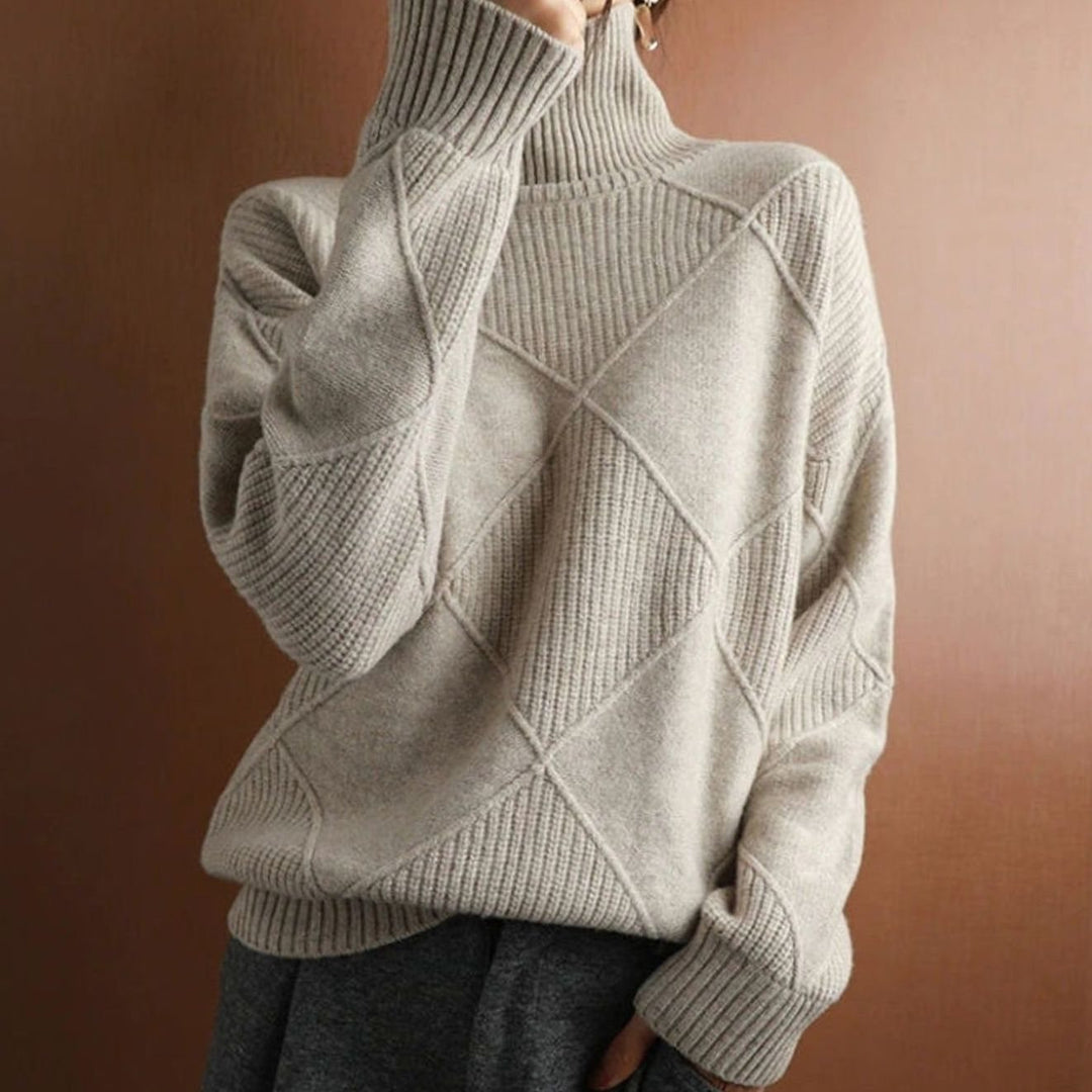 Women's Oversized Mock-Neck Diamond Ribbed Knit Sweater