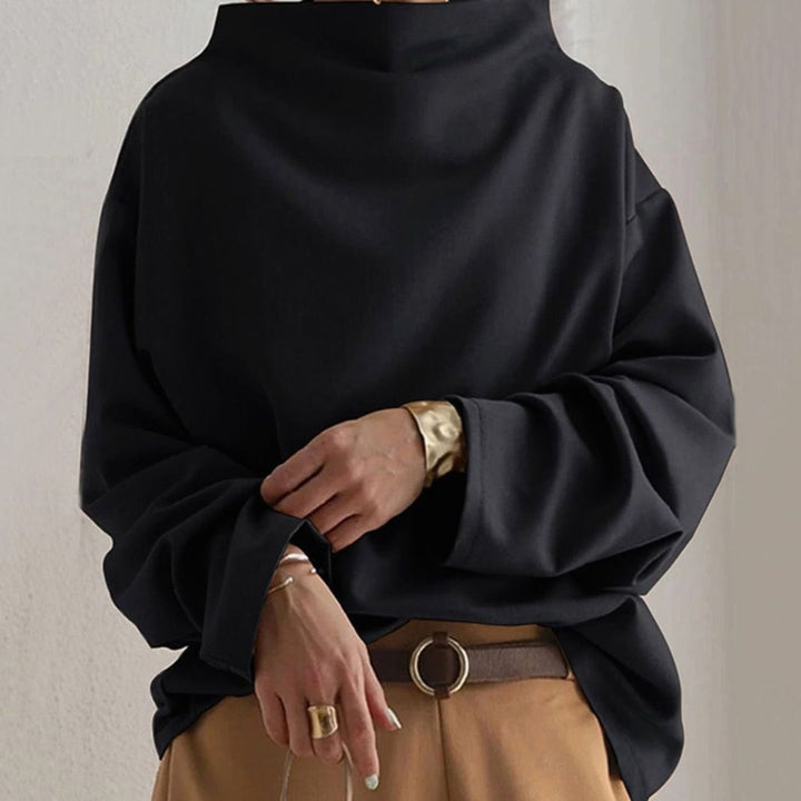 Women's Oversized Mock-Neck Sophisticated Top - Black