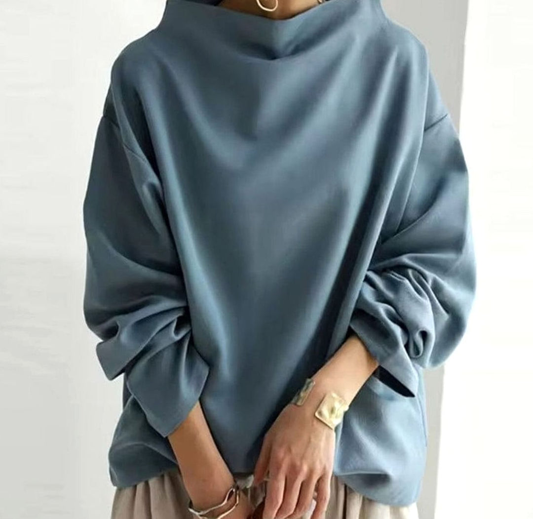 Women's Oversized Mock-Neck Sophisticated Top - Blue