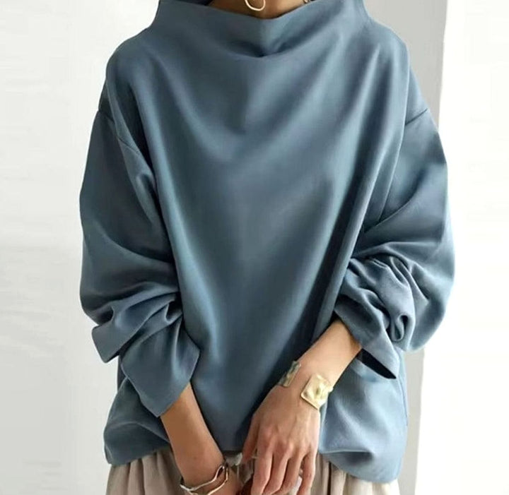 Women's Oversized Mock-Neck Sophisticated Top - Blue