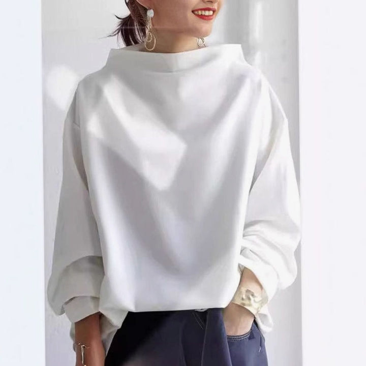 Women's Oversized Mock-Neck Sophisticated Top - White