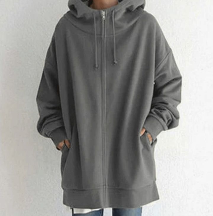 Women's Oversized Relaxed-Fit Full-Zip Hoodie - Gray