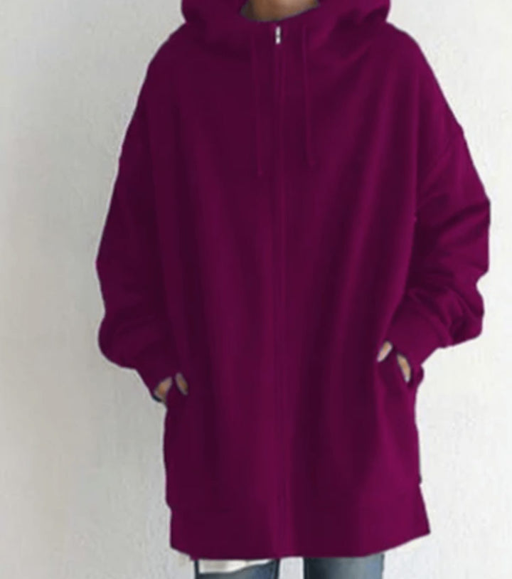 Women's Oversized Relaxed-Fit Full-Zip Hoodie - Rose Red