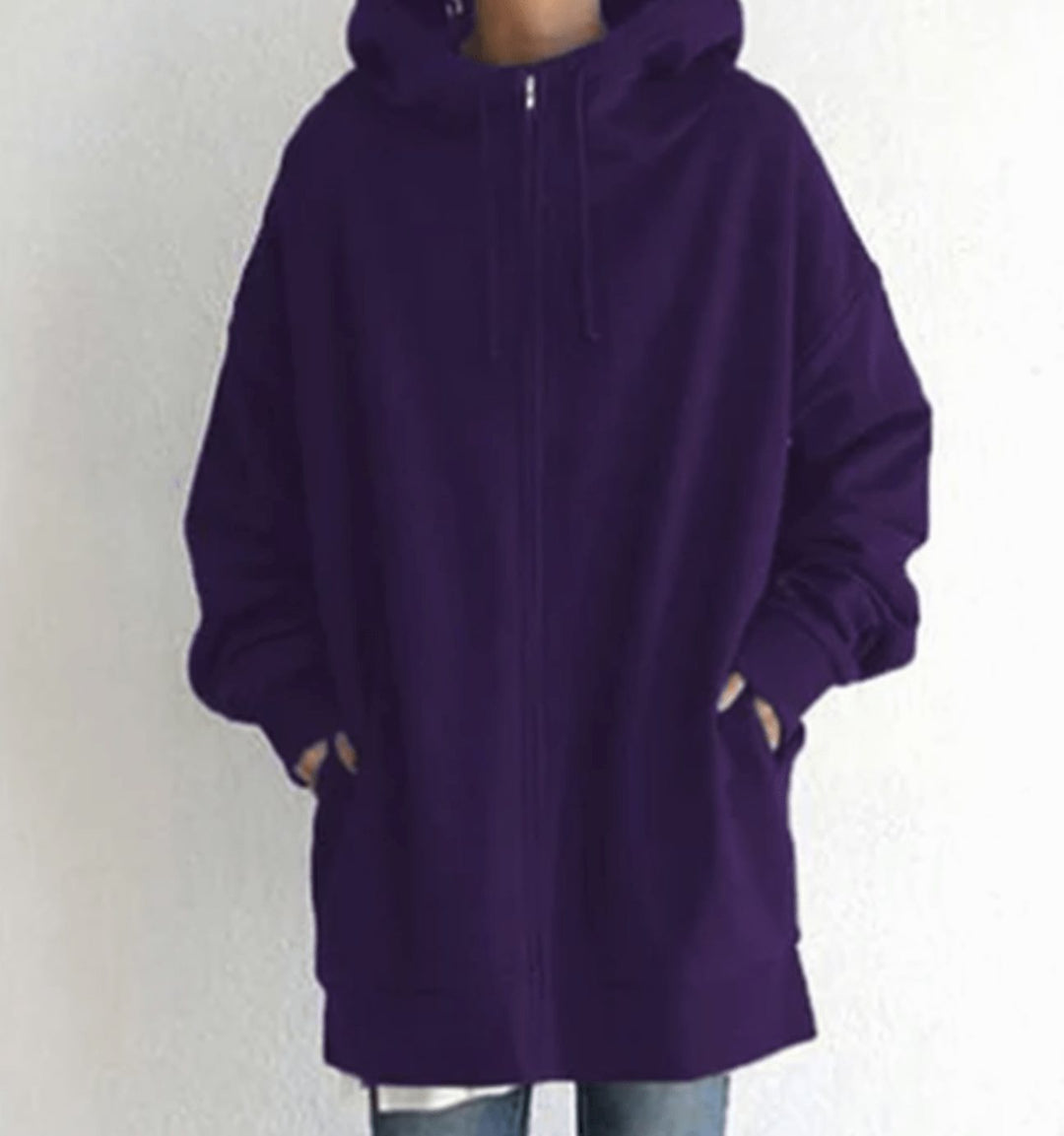 Women's Oversized Relaxed-Fit Full-Zip Hoodie - Dark Purple