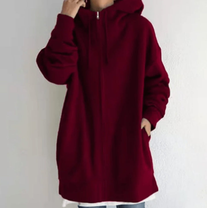 Women's Oversized Relaxed-Fit Full-Zip Hoodie - Wine