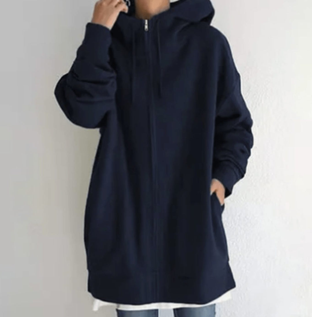 Women's Oversized Relaxed-Fit Full-Zip Hoodie - Navy Blue