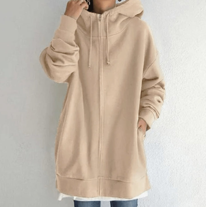 Women's Oversized Relaxed-Fit Full-Zip Hoodie - Khaki
