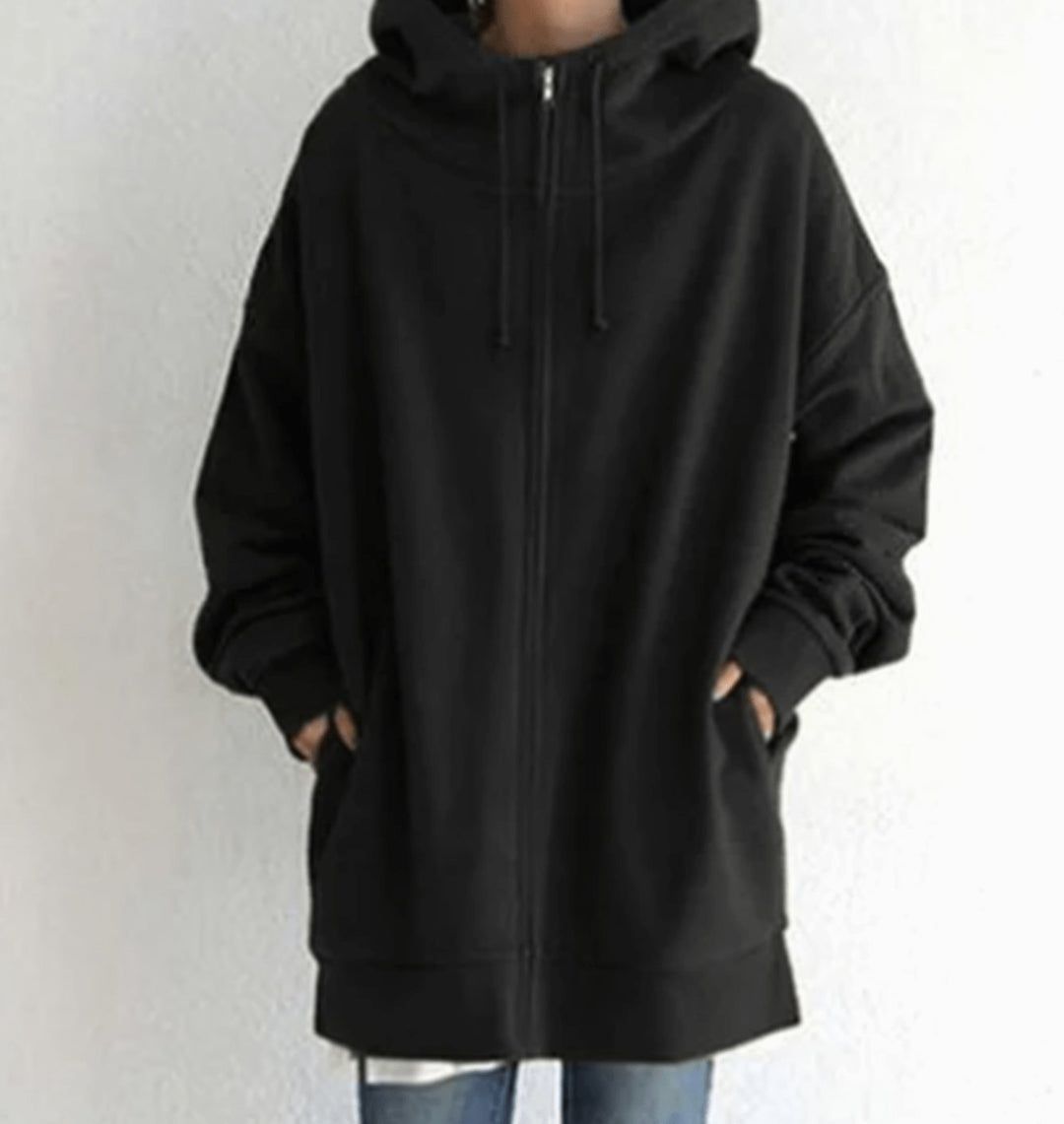Women's Oversized Relaxed-Fit Full-Zip Hoodie - Black