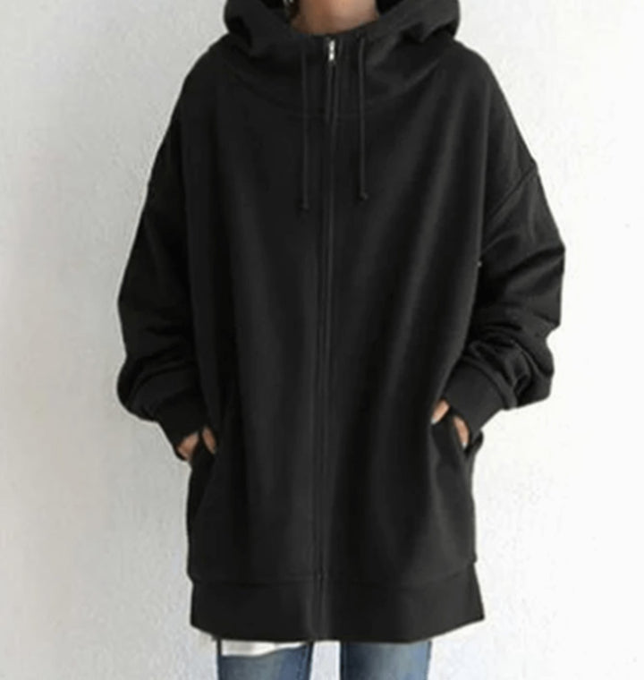 Women's Oversized Relaxed-Fit Full-Zip Hoodie - Black