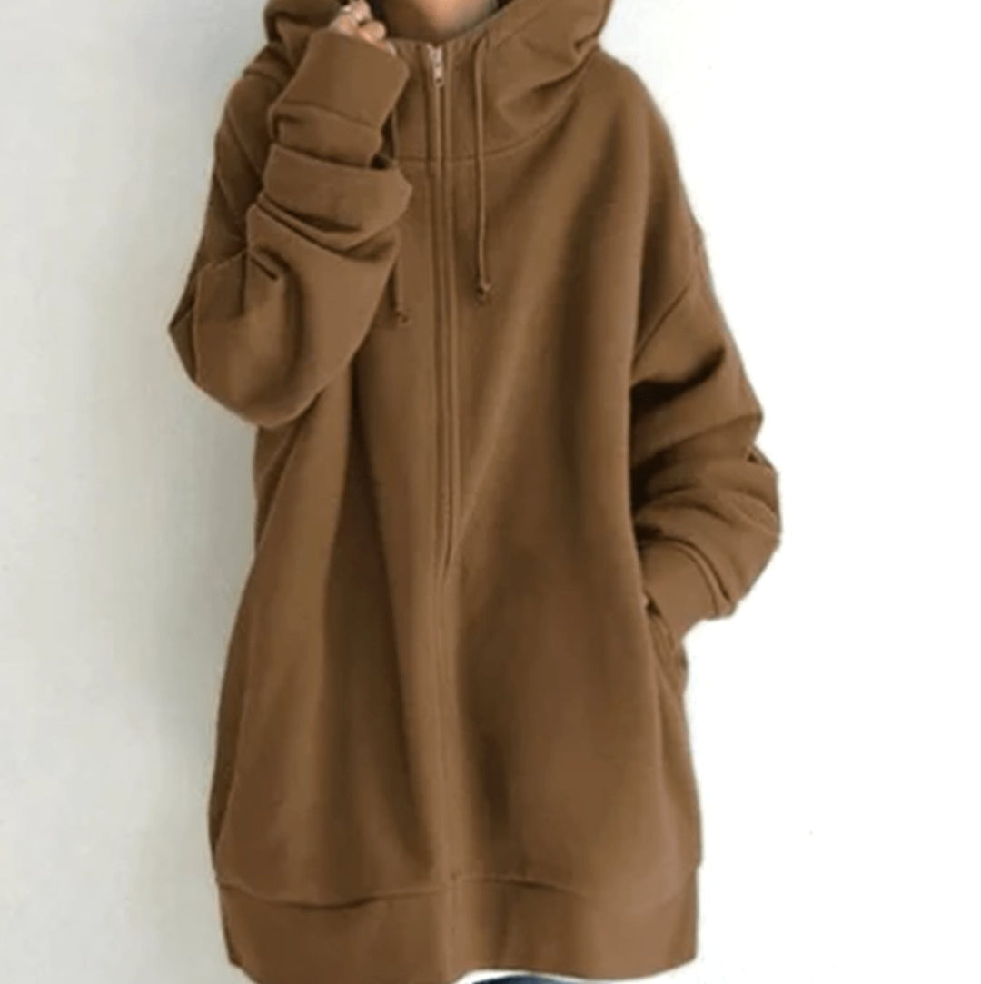 Women's Oversized Relaxed-Fit Full-Zip Hoodie - Brown