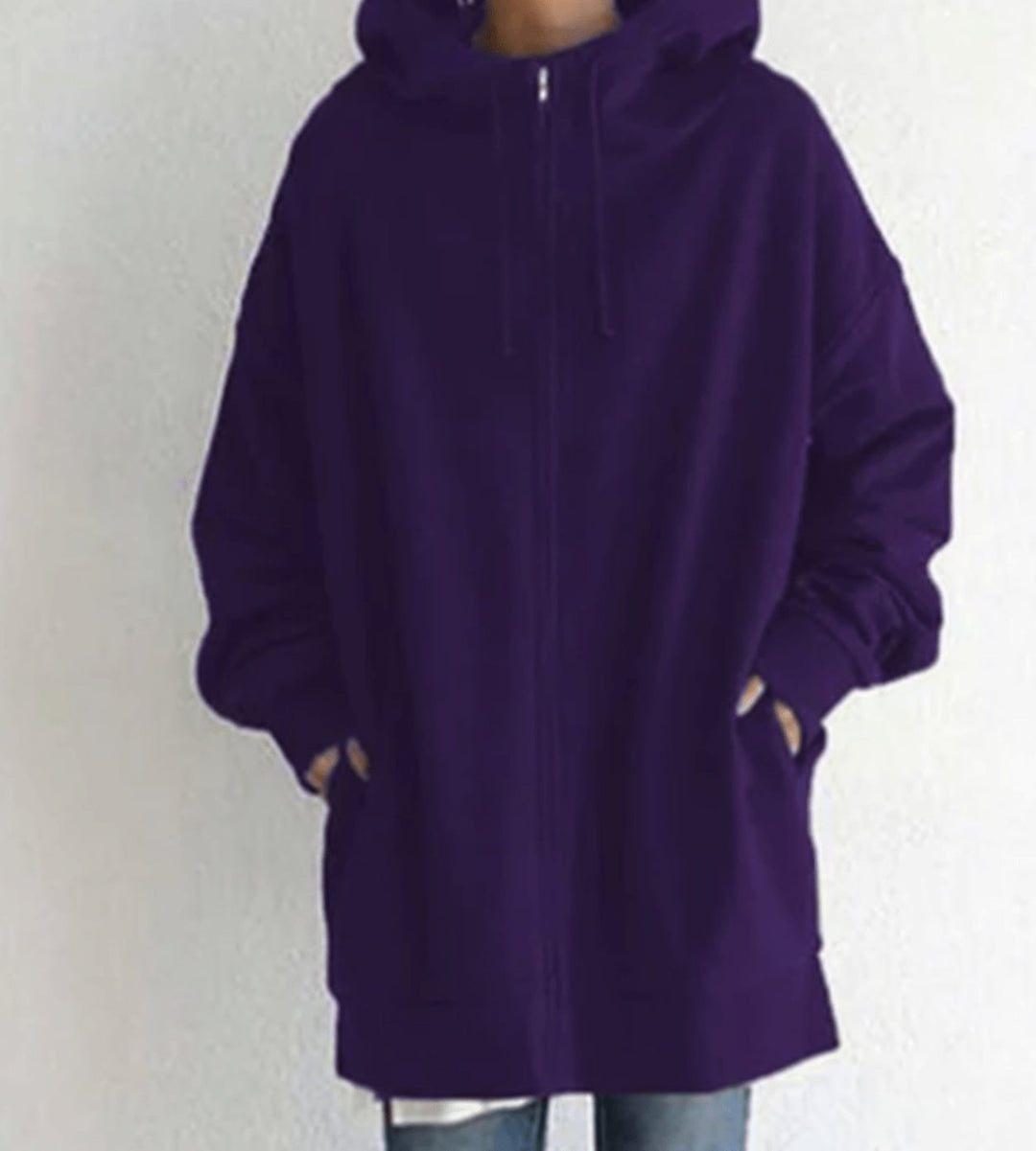 Women's Oversized Relaxed-Fit Full-Zip Hoodie - Purple