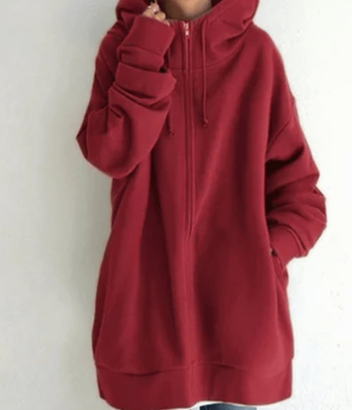 Women's Oversized Relaxed-Fit Full-Zip Hoodie - Red
