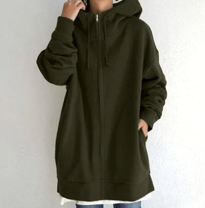 Women's Oversized Relaxed-Fit Full-Zip Hoodie - Army Green