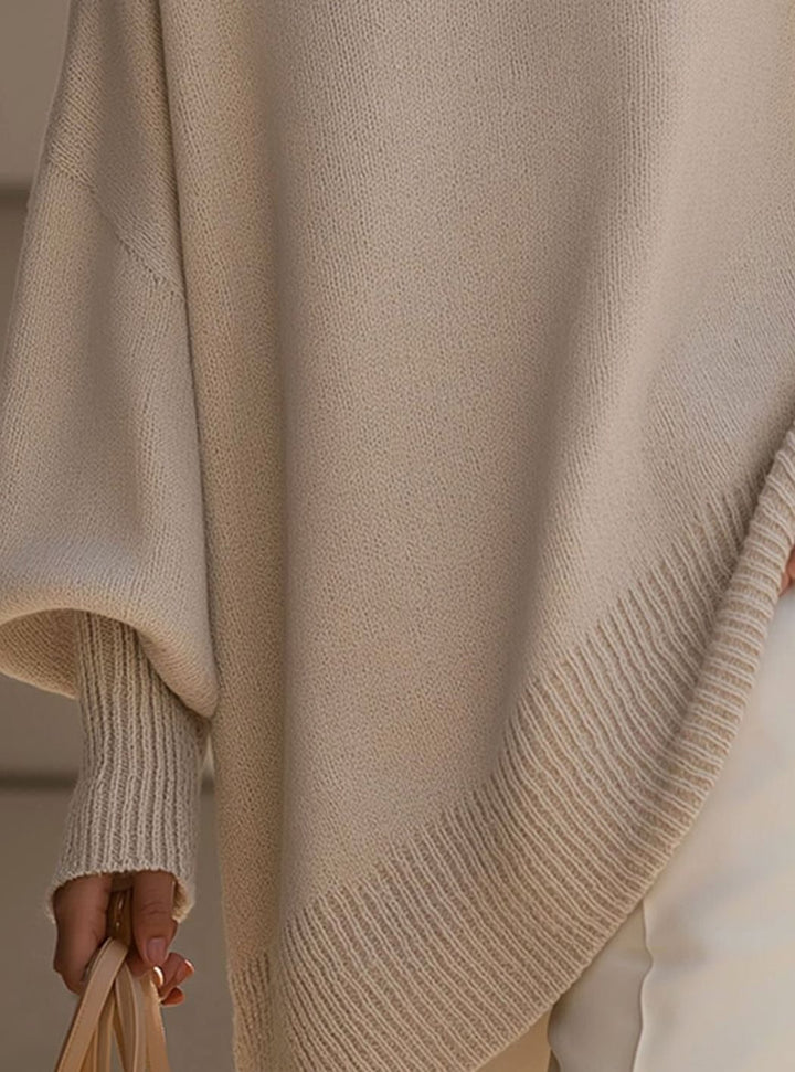 Women's Oversized Round-Neck Sweater Asymmetrical Hem Drop-Shoulder Knit